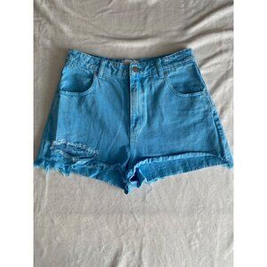 Rolla's Women's Dusters Distressed High Rise Slim Denim Shorts Siz 28 Light Blue